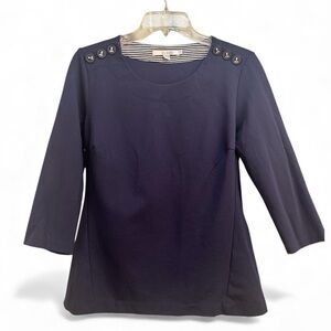 Boden Evie Ponte Stretch Top Sz 10 Navy Anchor Sailorcore Nautical 3/4 Sleeve